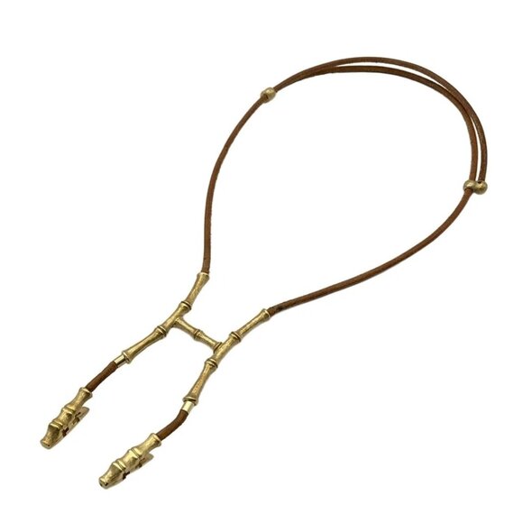 HERMES Bamboo - Brown Gold Leather Hardware None Necklace 329-072825 - Picture 3 of 5
